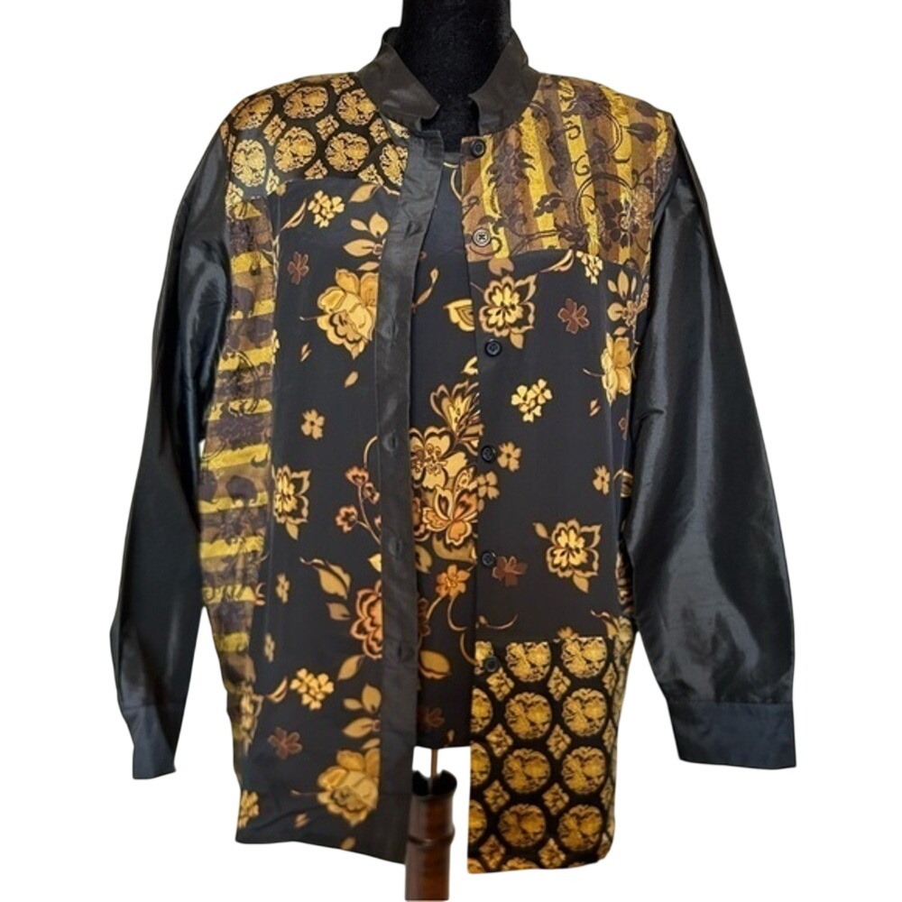 NWT Koos Of Course! Women 20W Silk Jacket Tank Set Black Gold Floral 2pc A64636